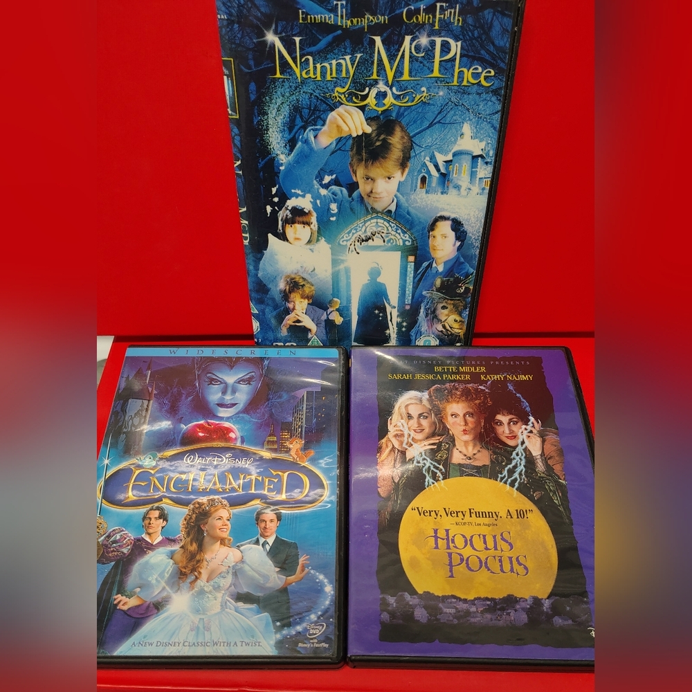 DVD s Lot Of 3: Disney -Enchanted & Hocus Pocus. Plus Free:  Nanny McPhee